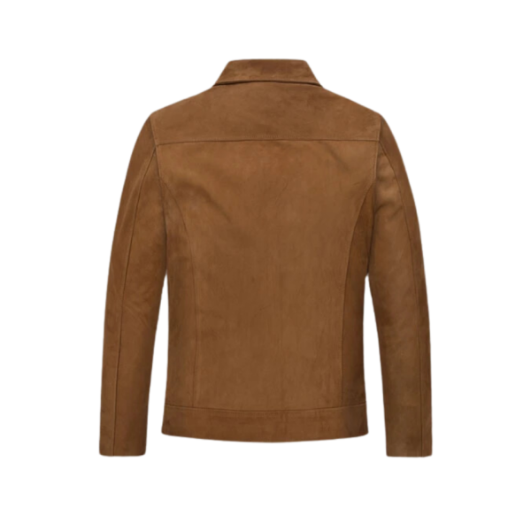 Men Brown Suede Shirt Collar Front Zipper Jacket