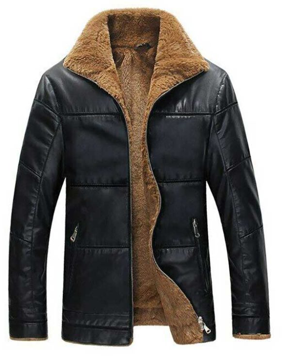 Men Black Fur Shearling Leather Coat