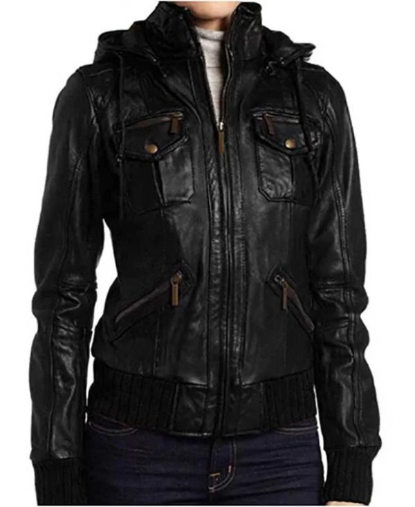 Girl Nest Door Hooded Leather Jacket 