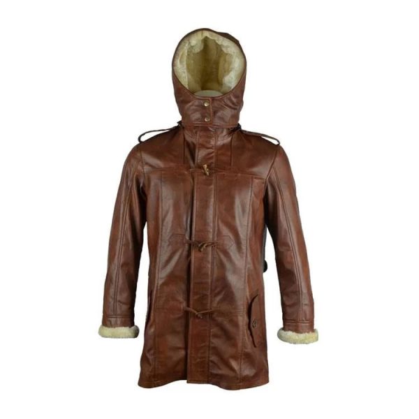 Women Brown Coat Hooded Long Leather