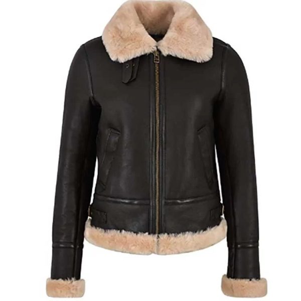 Women Black Aviator Leather Jacket