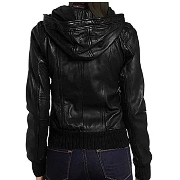 Girl Nest Door Black Hooded Leather Jacket