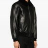 Men Black fur collar Leather Jacket