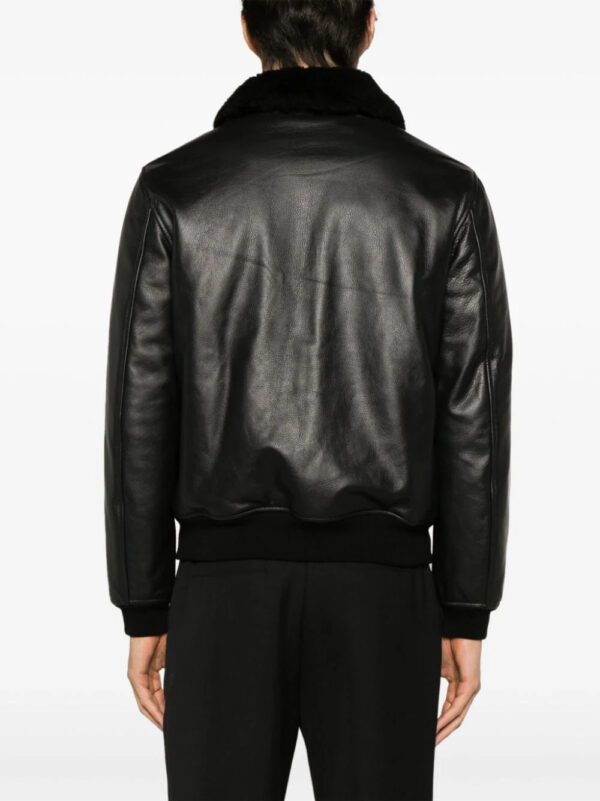 Men Black fur collar Leather Jacket