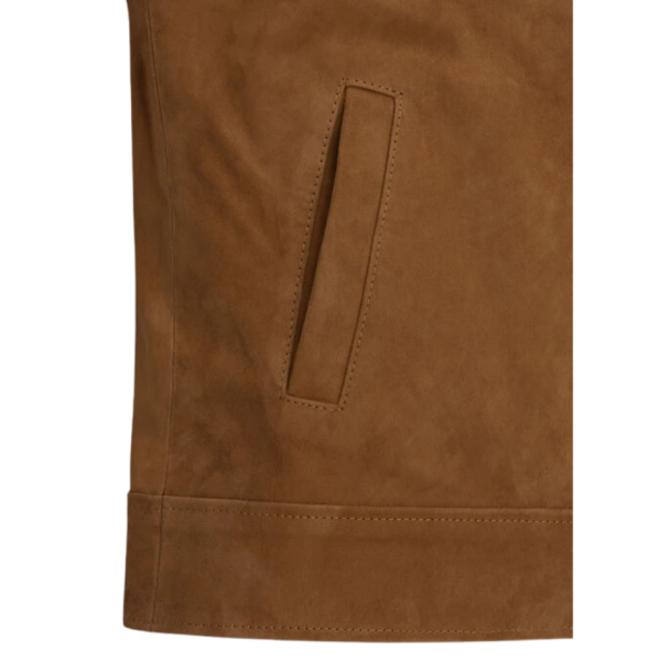 Men Brown Suede Shirt Collar Front Zipper Jacket