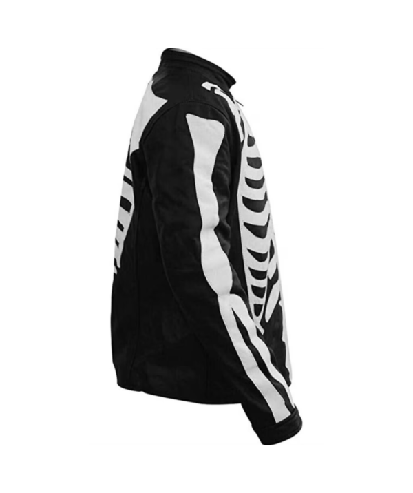 Men Black Halloween Skeleton Style Leather Jacket