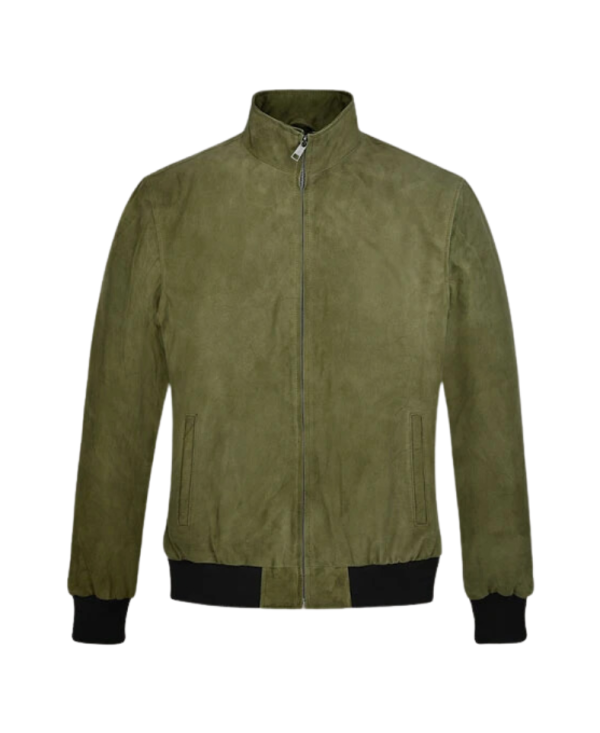 Men Woodland Green Suede Simple Zipper Jacket