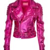 Pink Metalic Moto Leather Jacket