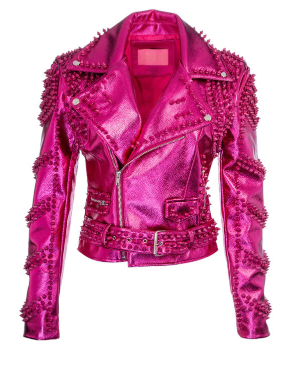 Pink Metalic Moto Leather Jacket