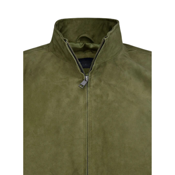 Men Woodland Green Suede Simple Zipper Jacket