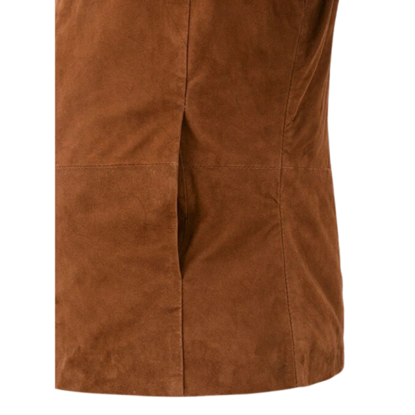 Men Tan Brown Suede Shirt Collar Jacket - Image 6