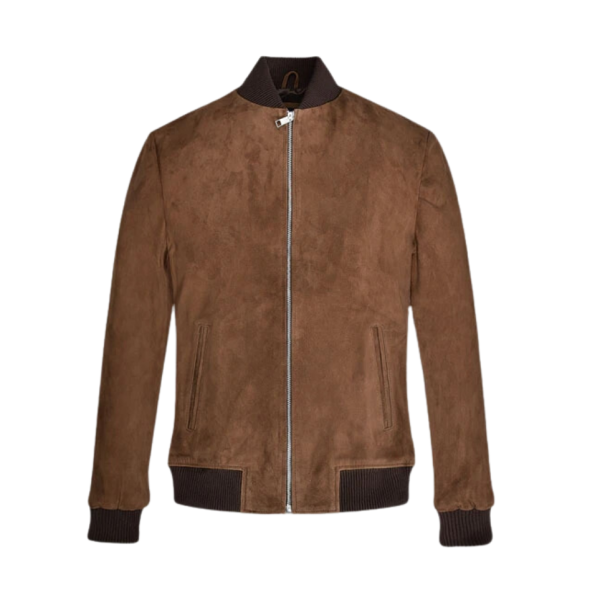 Men Oak Brown Suede Stylish Collar Jacket