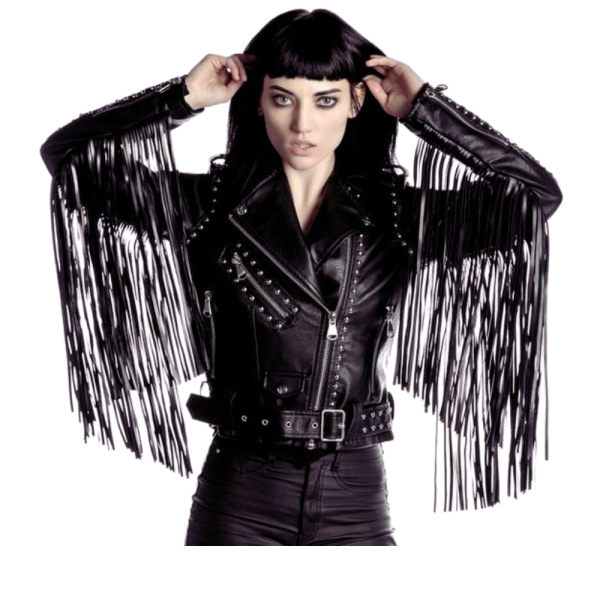 Women Black Halloween Fringe Leather Jacket