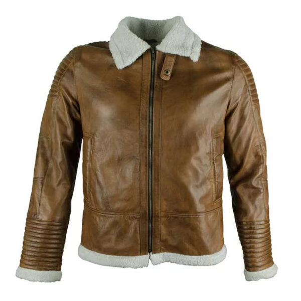 Men Brown Bomber Belted Leather Jacket