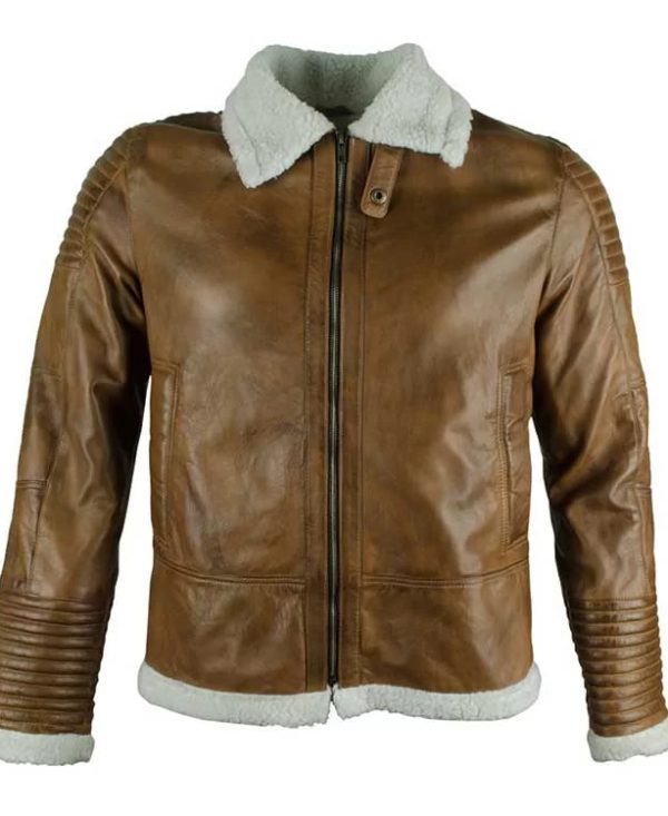 Men Brown Bomber Belted Leather Jacket