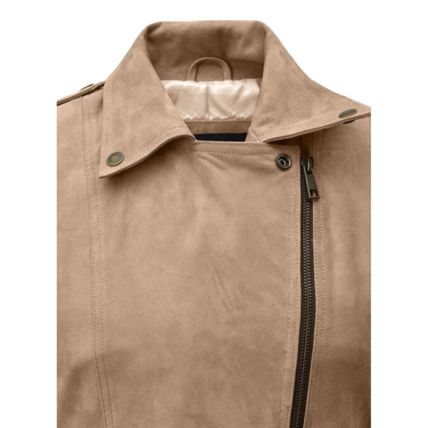 Women Beige Suede Stylish Fringes Jacket