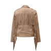 Women Beige Suede Stylish Fringes Jacket