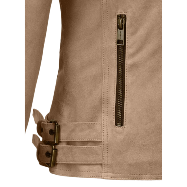 Women Beige Suede Stylish Fringes Jacket