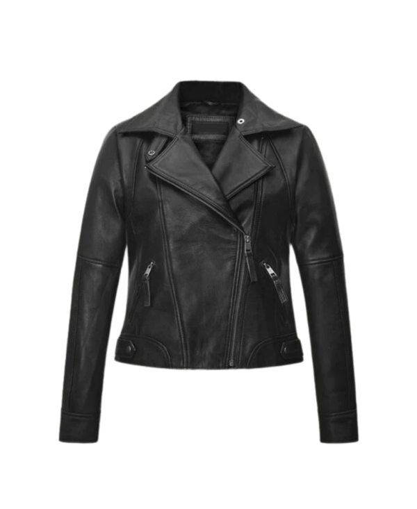 Women Black Aviator Slant Stylish Leather Jacket