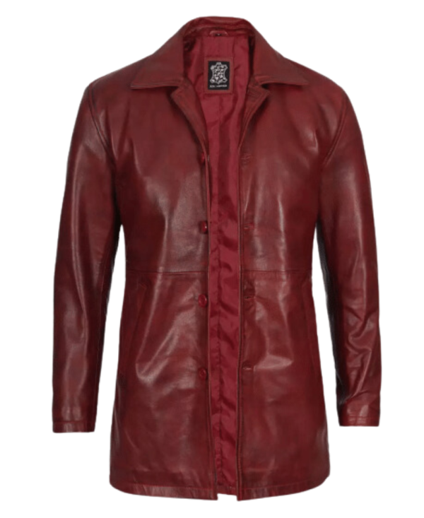 Men Maroon Distressed Leather Coat