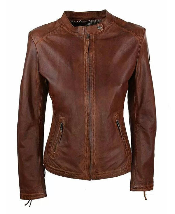 Women Brown Biker Vintage Leather Jacket
