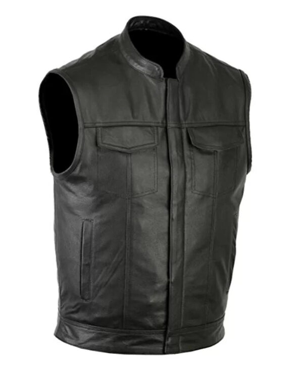 Women Black Leather Vest Biker Style