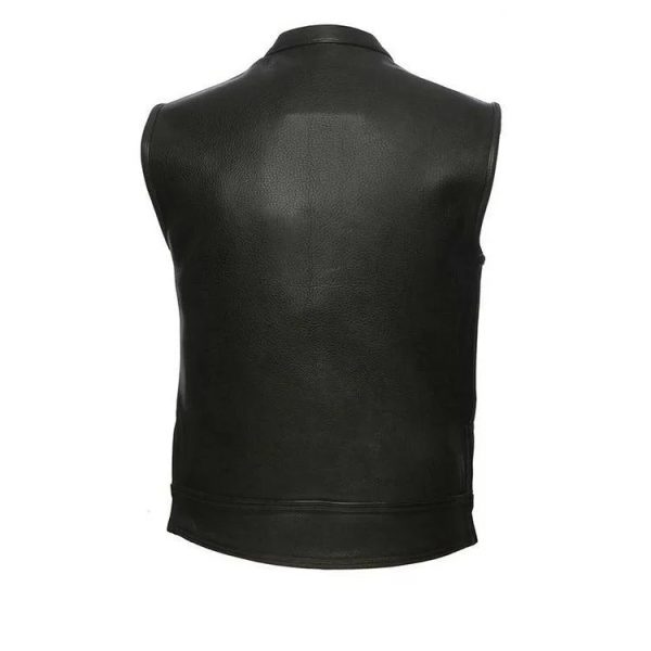 Men Black Leather Vest Triple Zip