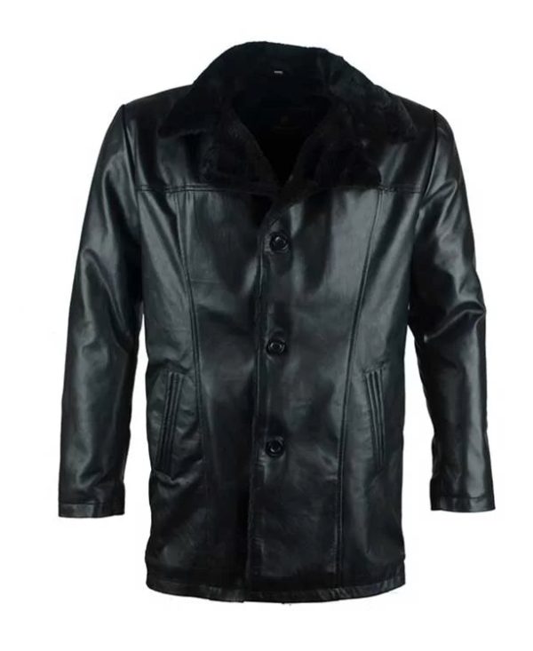 Men Black Fur Shearling Aviator Leather Coat