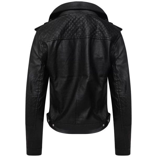 Women Black Biker Slim Fit Leather Jacket