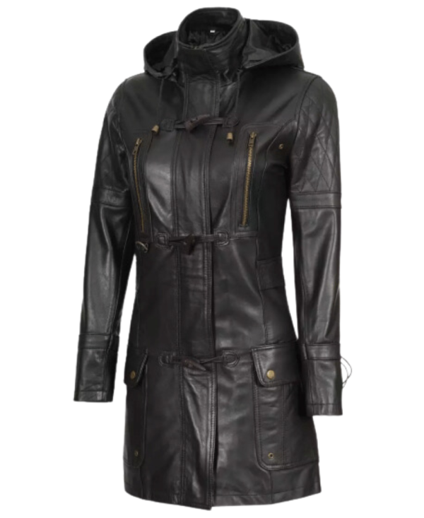 Stylish Luxyry Black Leather Parka Women