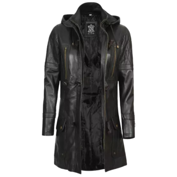 Stylish Luxyry Black Leather Parka Women