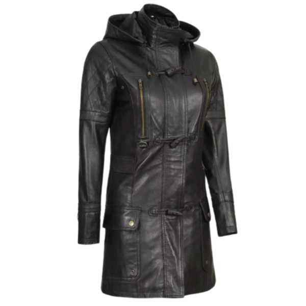 Stylish Luxyry Black Leather Parka Women