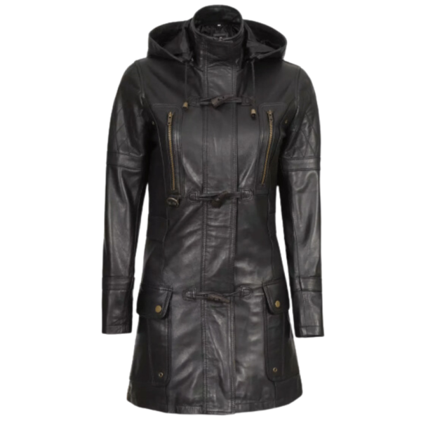 Stylish Luxyry Black Leather Parka Women