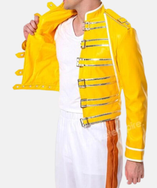 70sRockLegendFreddieMercuryQueenYellowLeatherJacket