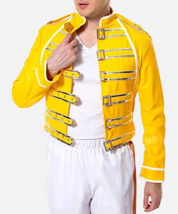 70sRockLegendFreddieMercuryWembleyQueenConcertYellowLeatherJacket