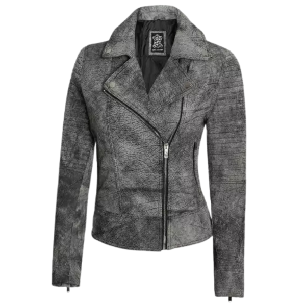 Men's Leather Distressed Grey Biker Jacket