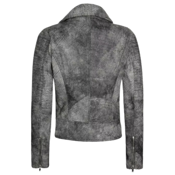 Mens Leather Distressed Biker Jacket Grey