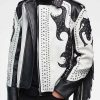 Unisex Black & White Fringe Stylish Leather Jacket