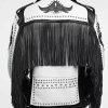 Unisex Black & White Fringe Stylish Leather Jacket