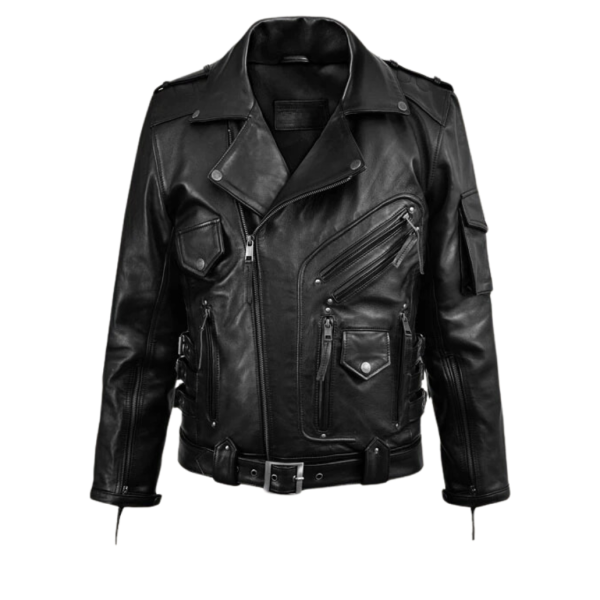 Men Black Heavy Leather Motorcycle Jacket