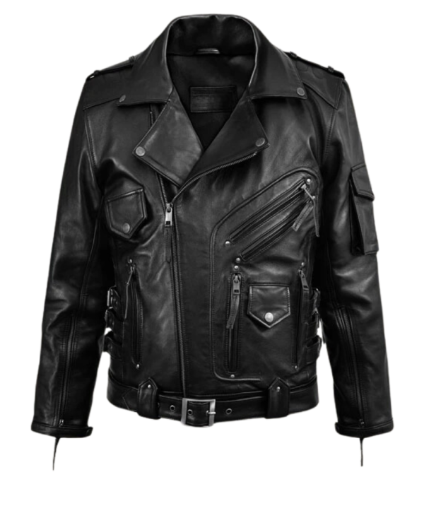 Men Black Heavy Leather Motorcycle Jacket