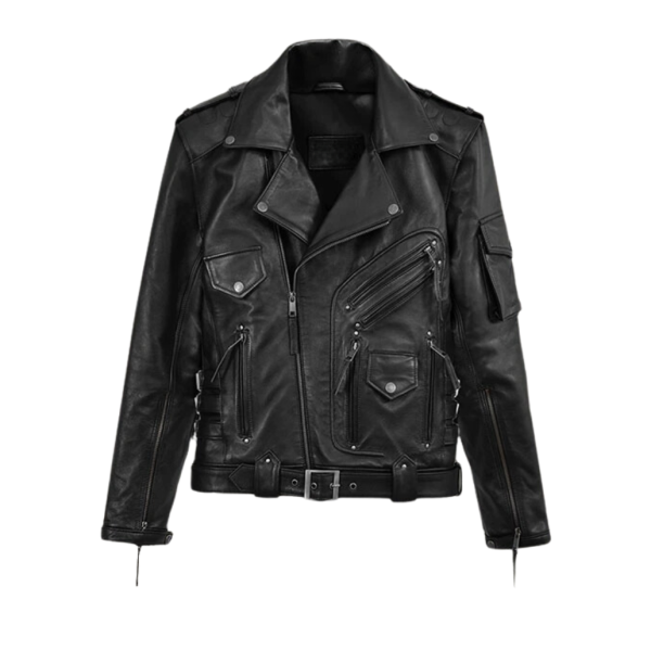 Men Black Heavy Leather Motorcycle Jacket