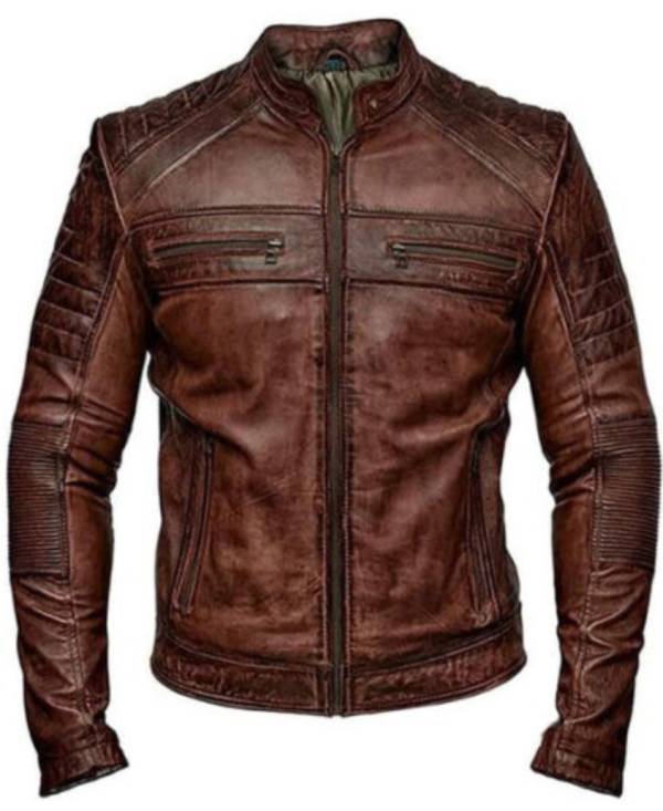 Men Brown Rough Leather Jacket