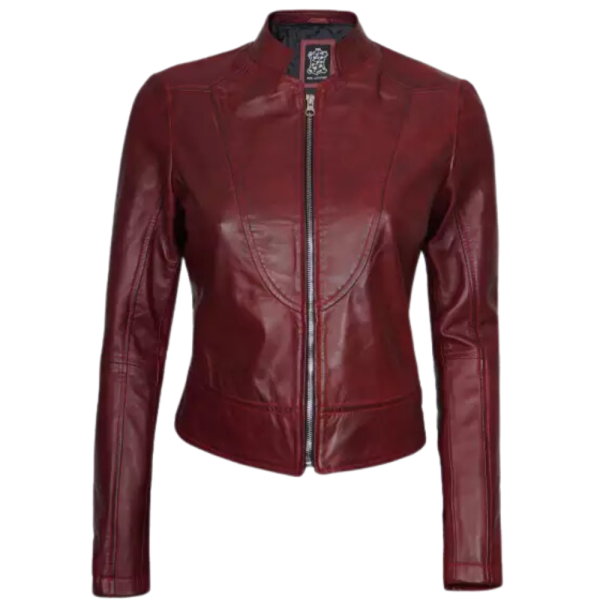 Women Maroon Biker LeatherJacket