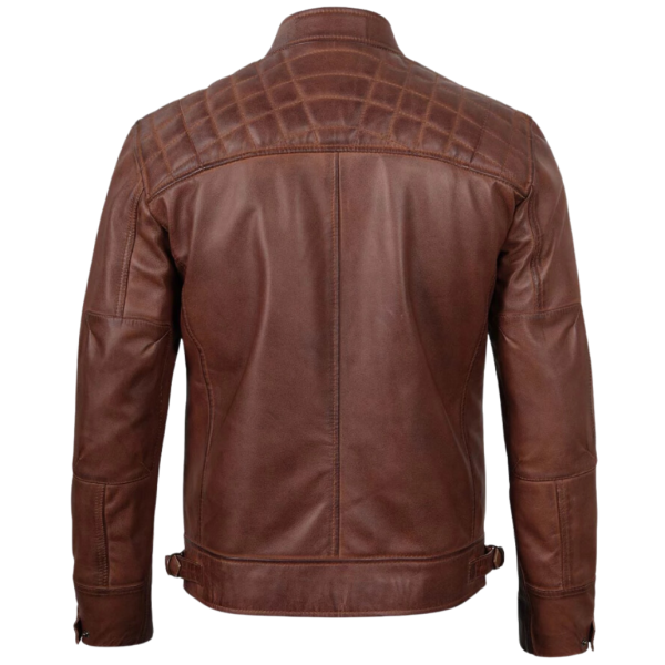 Men Brown Leather Cafe Racer Jacket