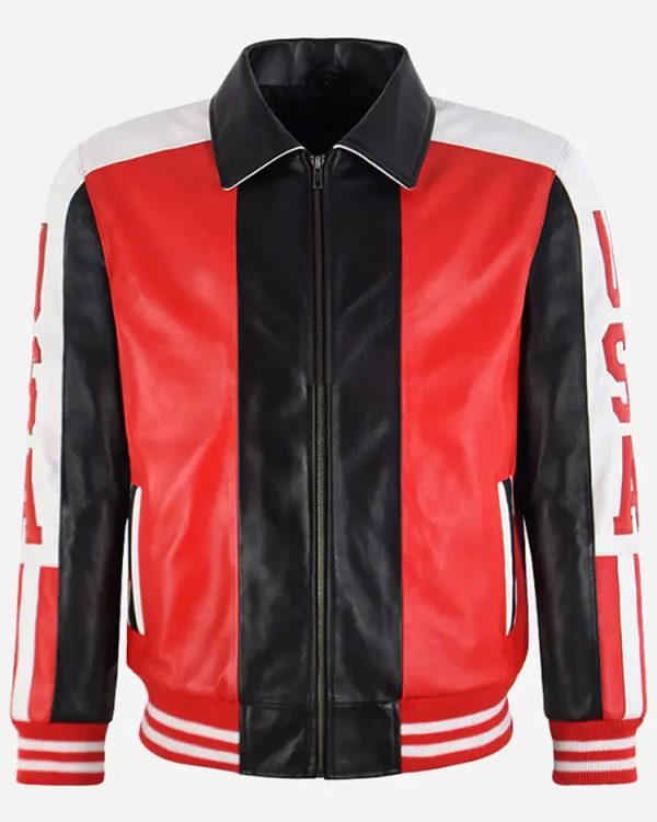 90's Style USA American Flag Leather Jacket