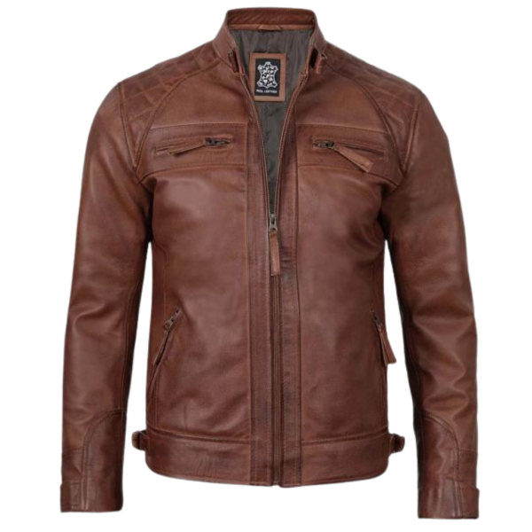 Men Brown Leather Cafe Racer Jacket