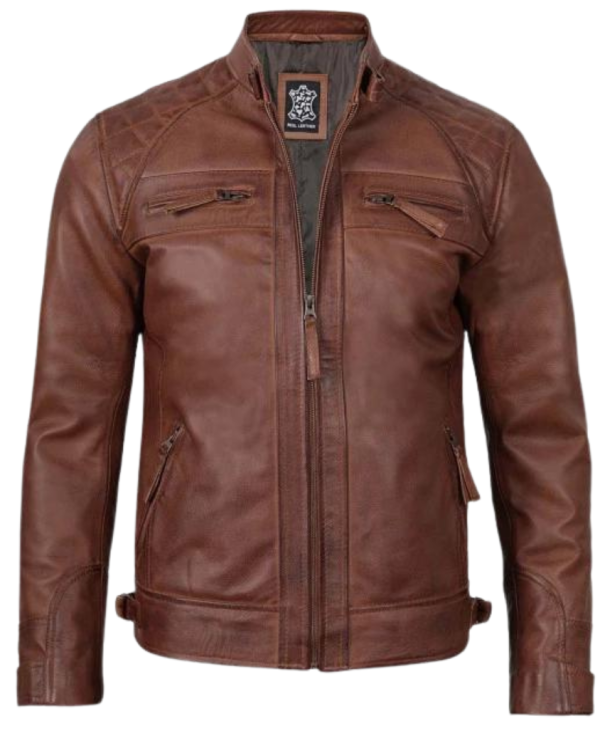 Men Brown Leather Cafe Racer Jacket