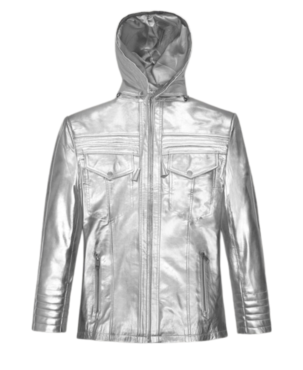  Detachable Hoodie Leather Metallic Moto Jacket