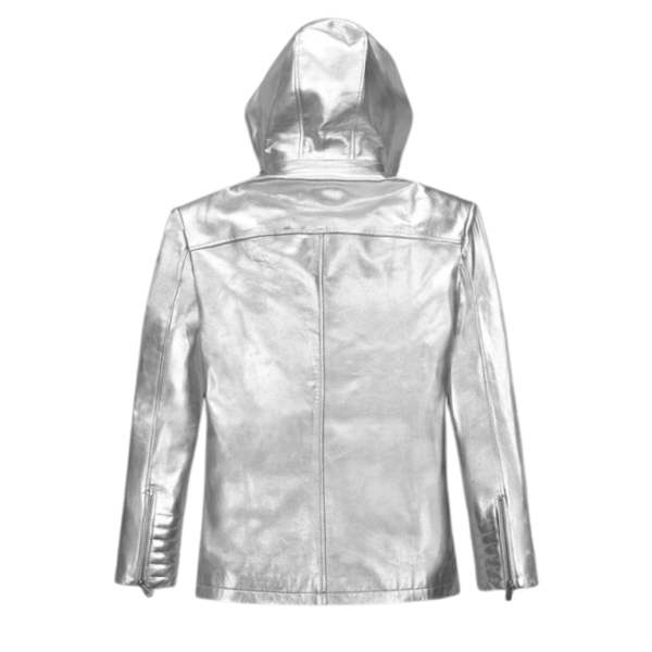 Detachable Hoodie Leather Metallic Moto Jacket